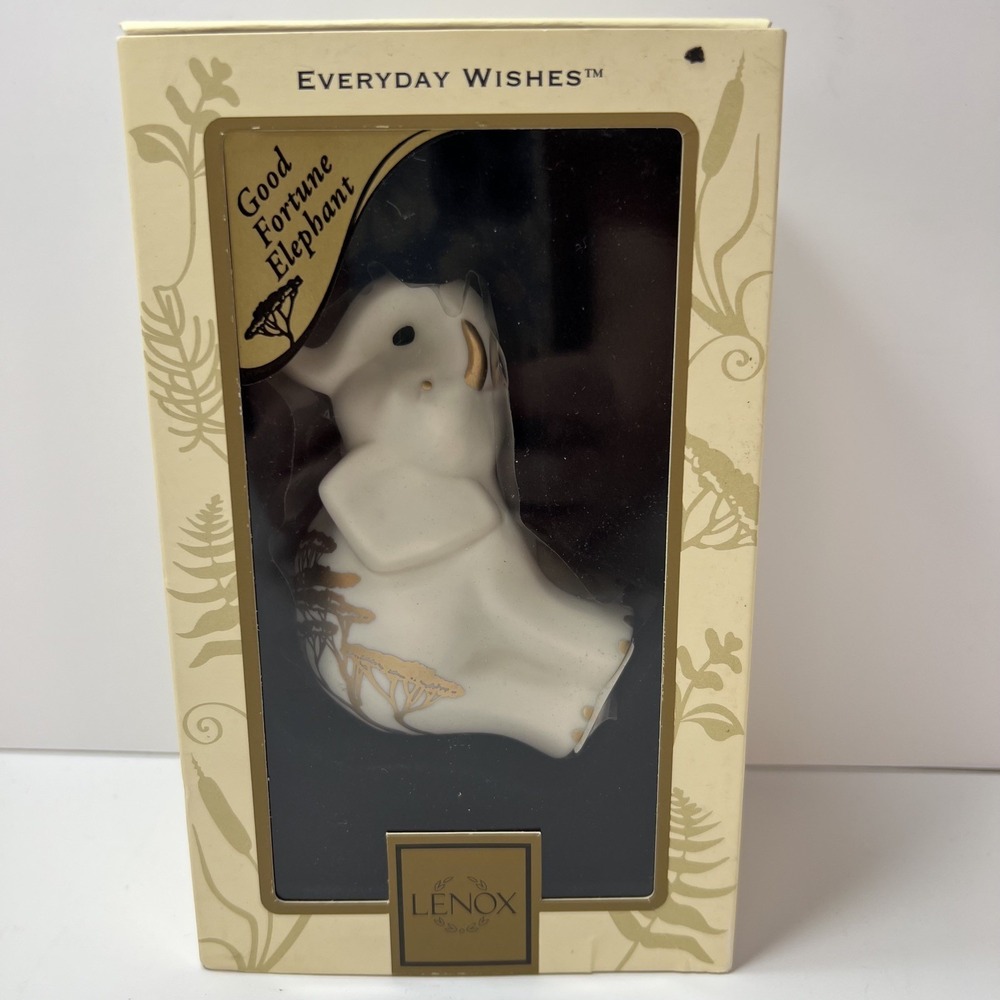 Lenox Everyday Wishes Good Fortune Elephant Figurine White & Gold Tree Of Life